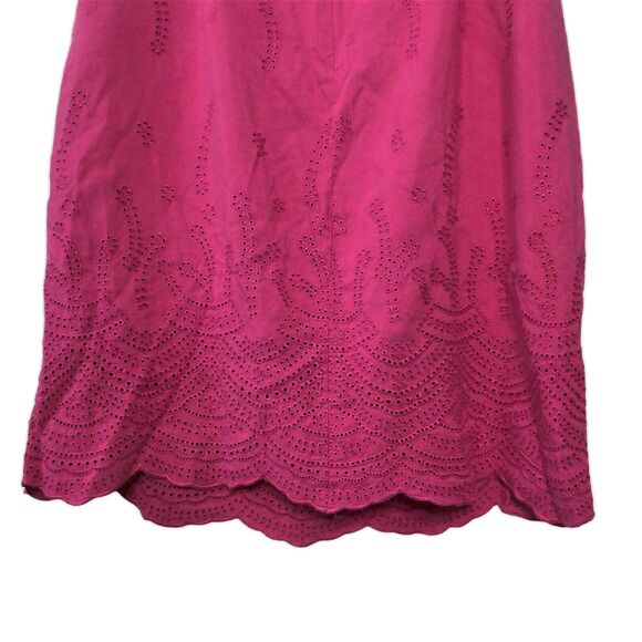 Jones New York Sz 16 Barbiecore Sleeveless Eyelet Linen Silk Dress Lined Pink A! - Picture 6 of 10